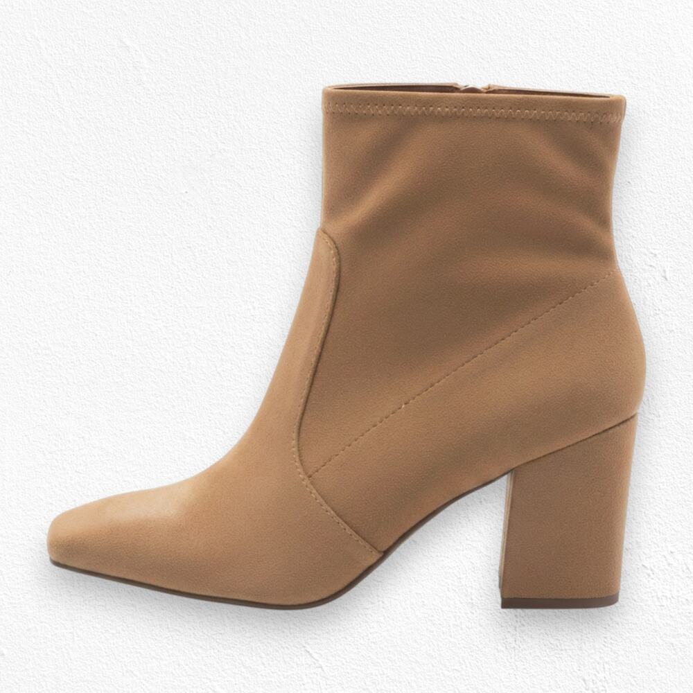 Liz Claiborne Tan Faux Suede Ankle Booties Block Heel 8.5 LC Karder NIB Zip Shoe